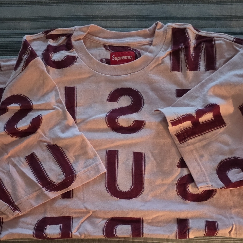 Supreme White and Burgundy Lettered Long Sleeve